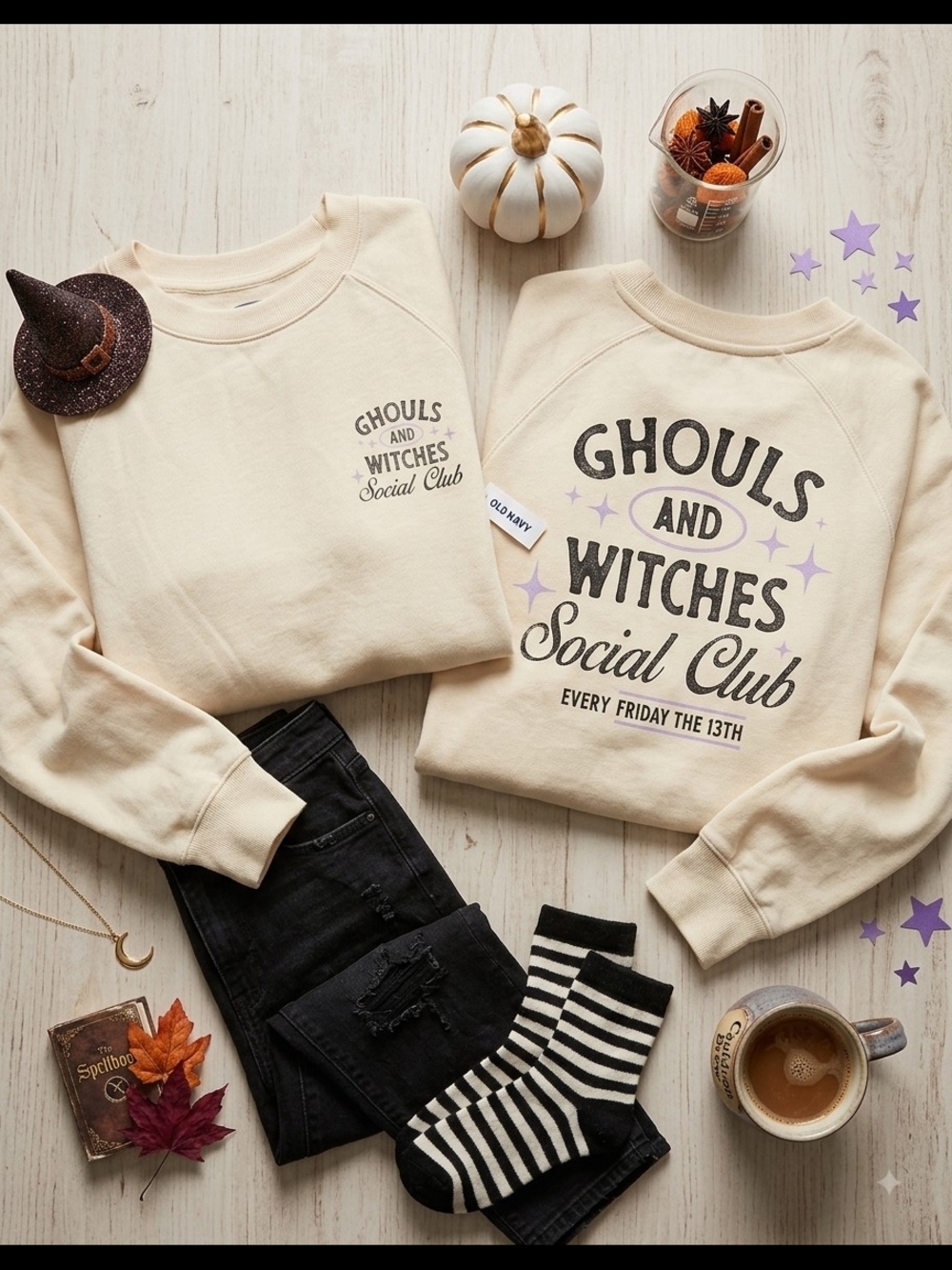 Old Navy Cream 'Ghouls and Witches Social Club' Sweatshirt